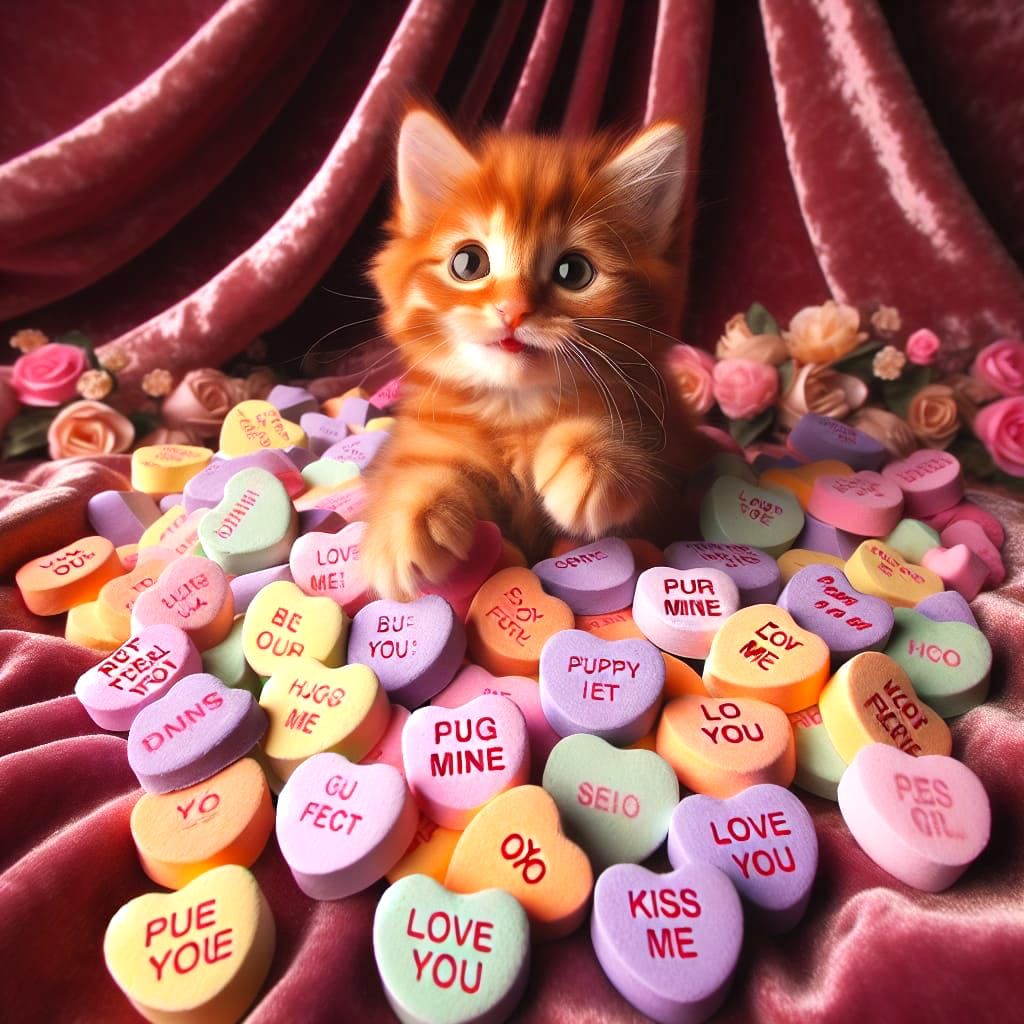 Charming Orange Kitten Surrounded by Pastel Conversation Hea...