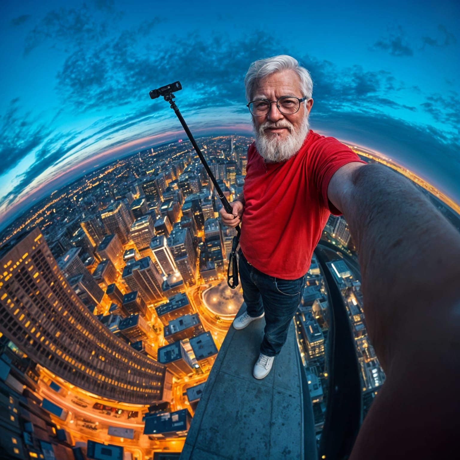 Dramatic Fisheye Selfie on Skyscraper Edge
