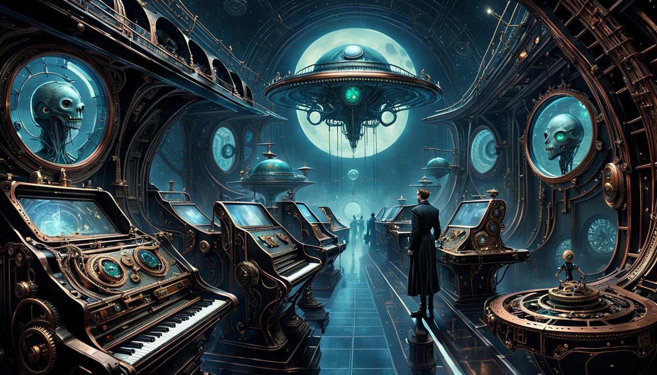 Celestial Steampunk Dance with Ethereal Machine Beings