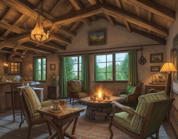 Cozy Prussian Inn Scene in Whimsical Folk Art