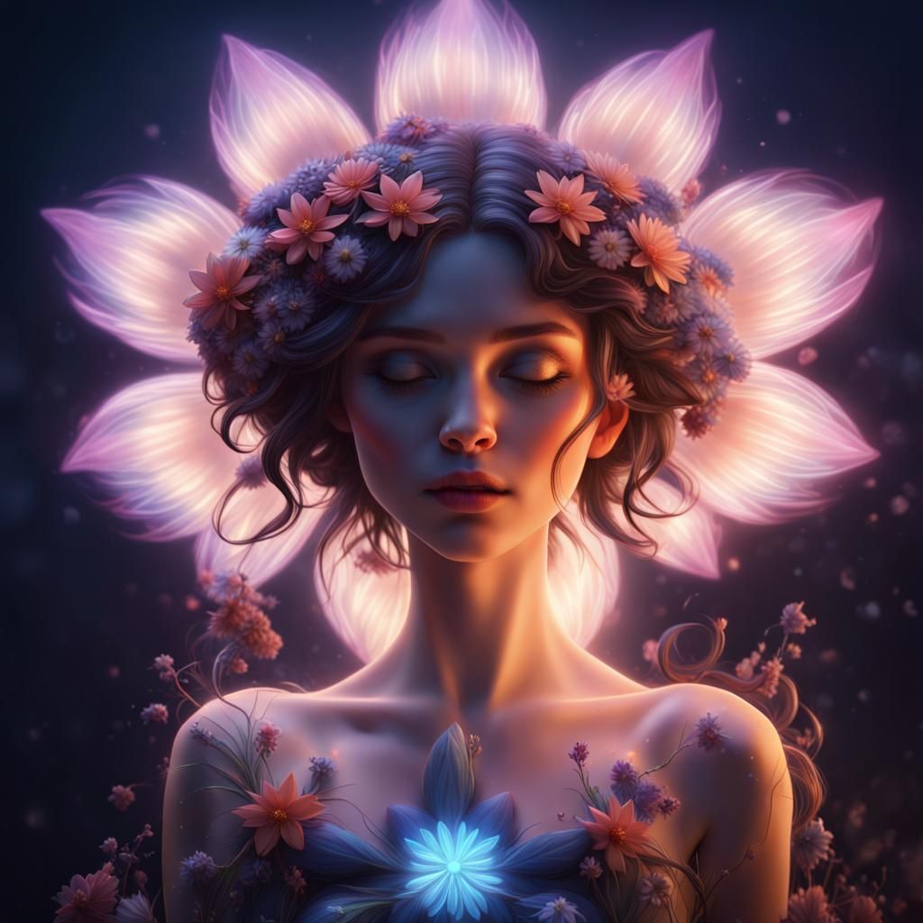 Fantasy Flower Girl with Glowing Petals