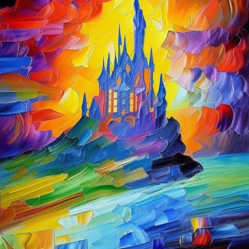 Psychedelic Castle in Expressionist Impasto Style