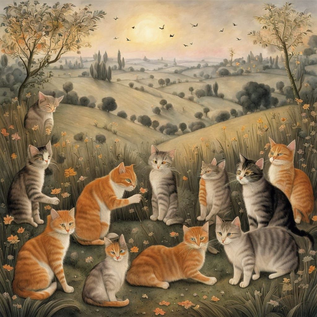 Cats Singing Mysteriously in Misty Fields