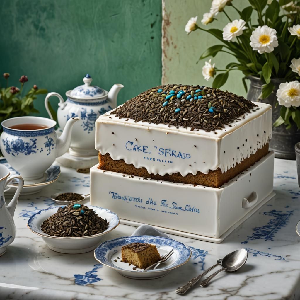 Earl Grey Cake Overflowing on Patio Table