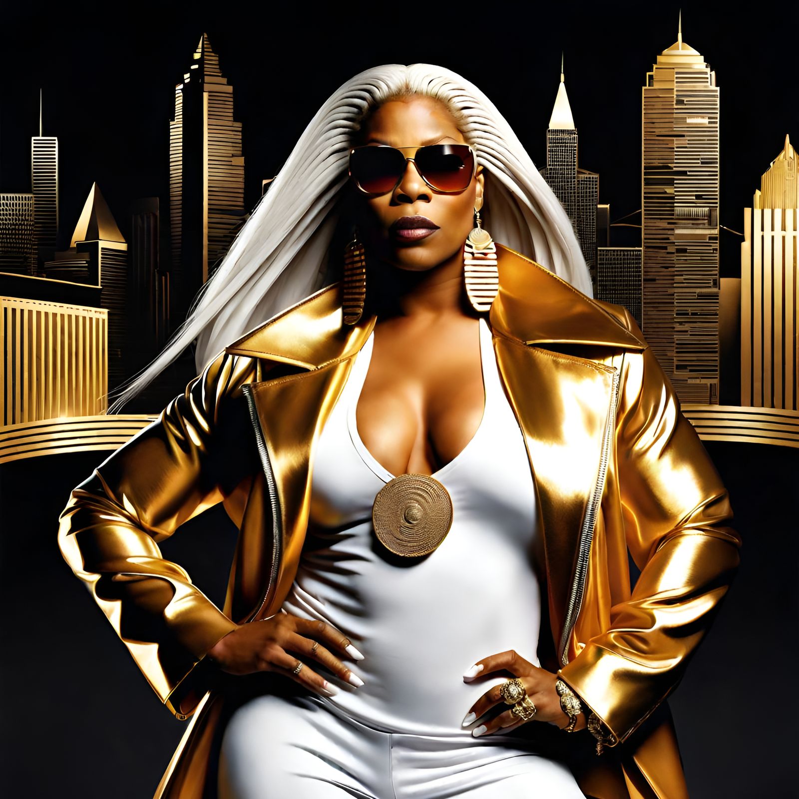 Queen Latifah Inspired Hip Hop Model in Cityscape