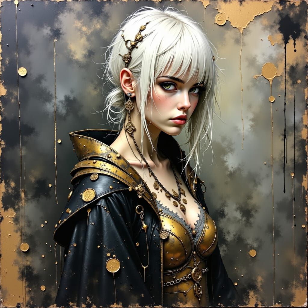 Solemn Woman in Tattered Garments as Impasto Painting