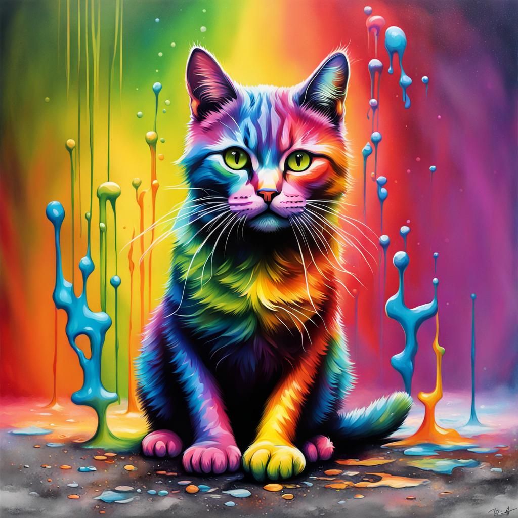Rainbow Cat in Graffiti Art Style