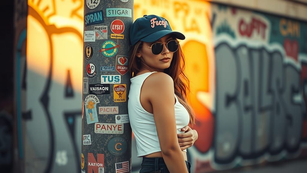 Confident Woman in Urban Graffiti Portrait