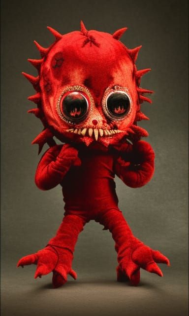 Demonic Red Plushie Monster: Dark Horror Concept Art