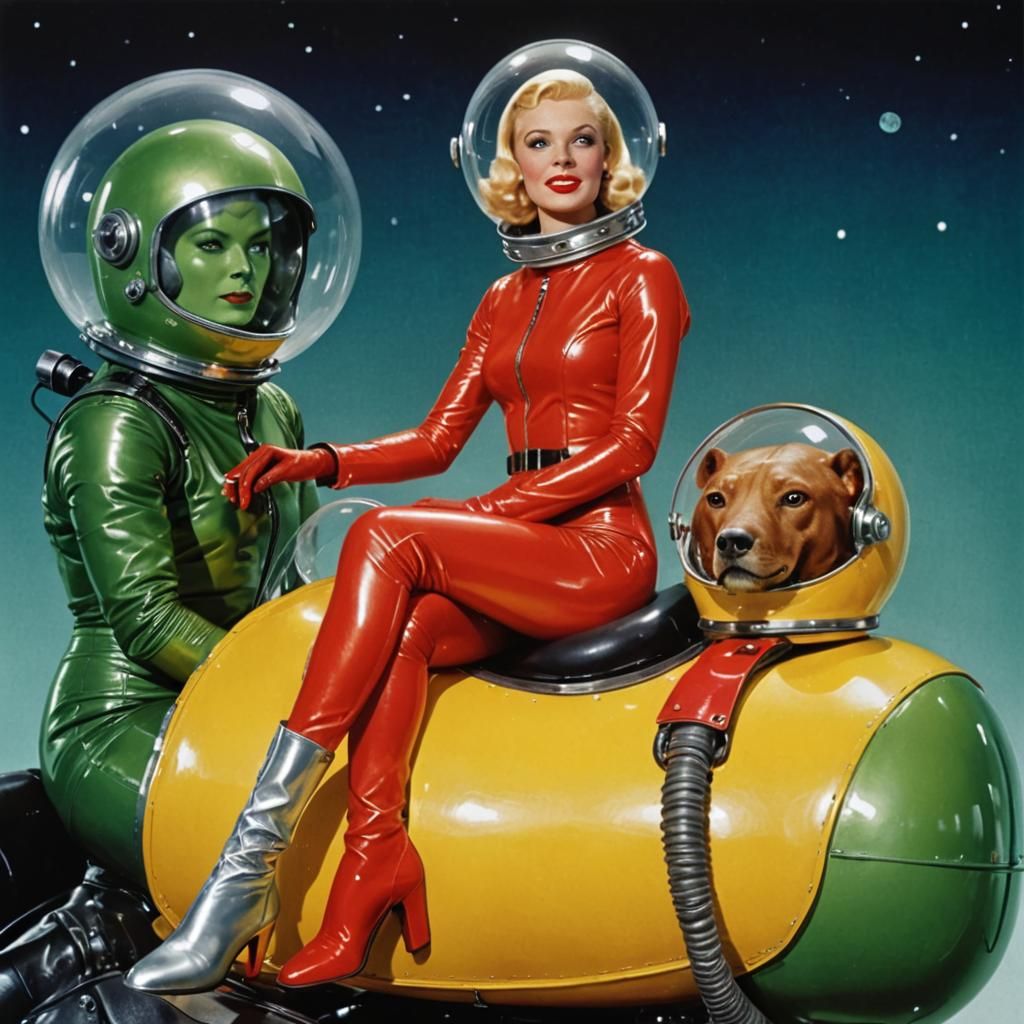 Retro Sci-Fi: Woman Rides Creature on Mars