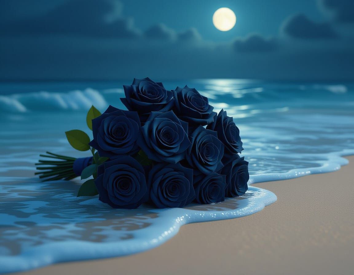 Roses: black and blue floating in the ocean near the beach