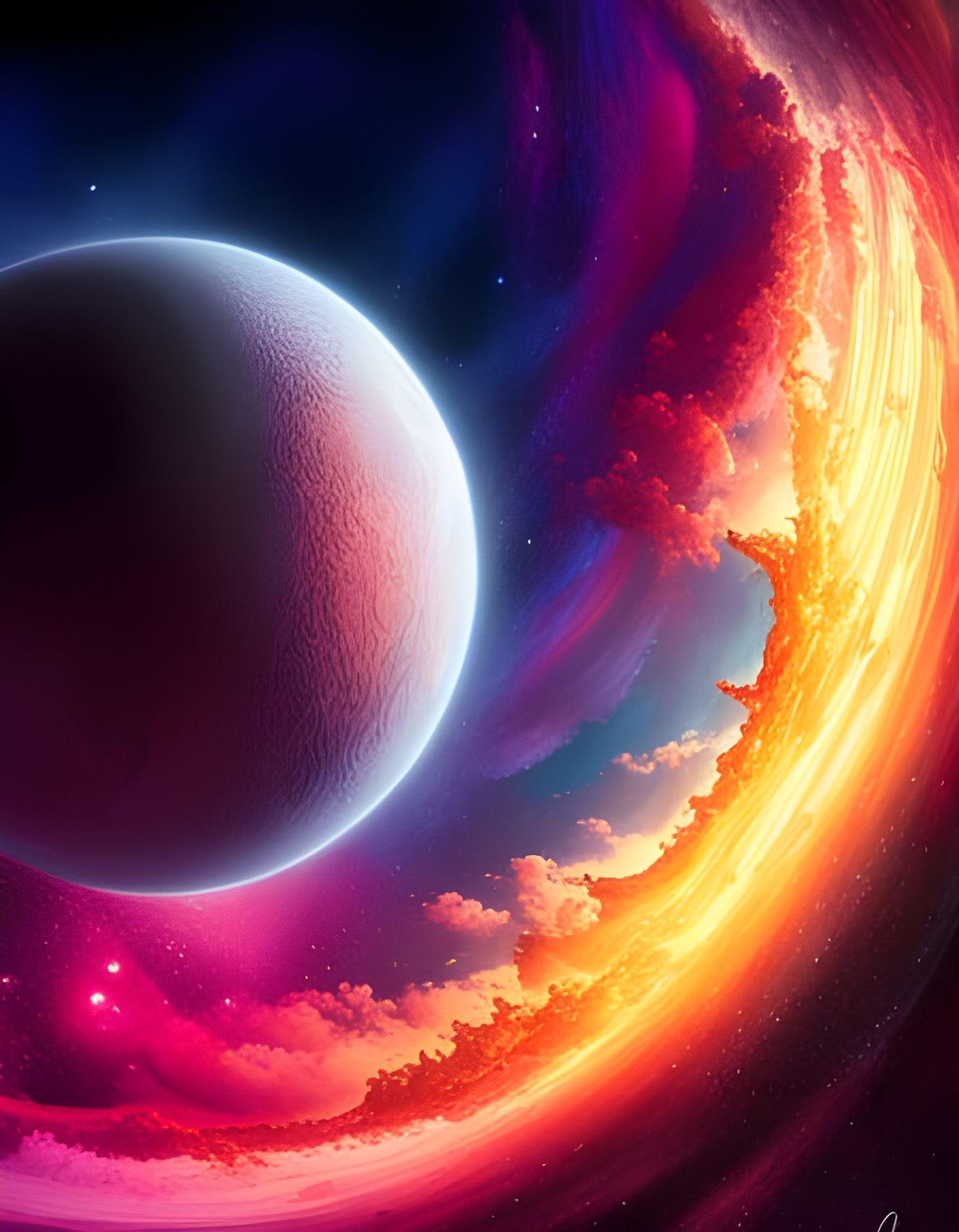 Colorful Planet Among Cosmic Stars: Watercolour Art