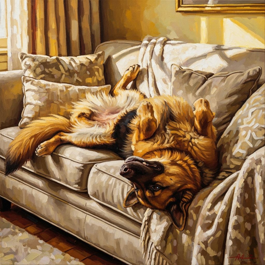 German Shepherd Asleep, Impressionist Oil and Acrylic