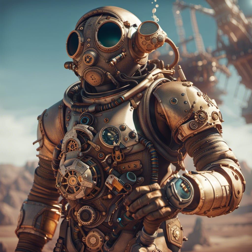 Steampunk Astronaut in Detailed Matte Painting