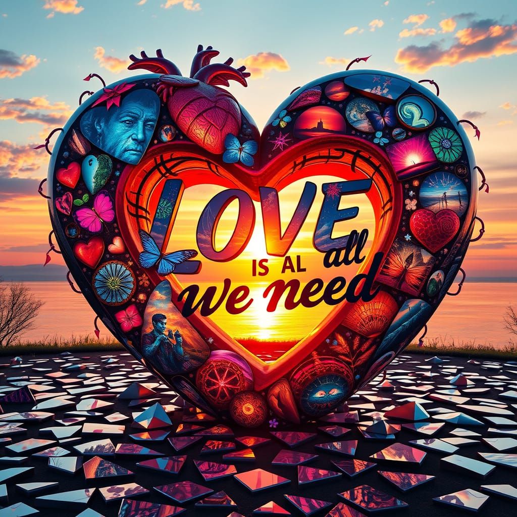 Surreal Heart Sculpture in Warm Sunset Hues