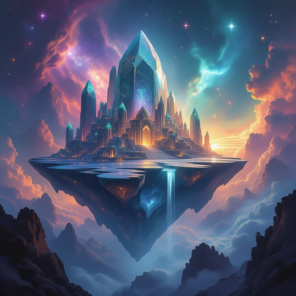 Ancient Alien Geode City in Swirling Nebula