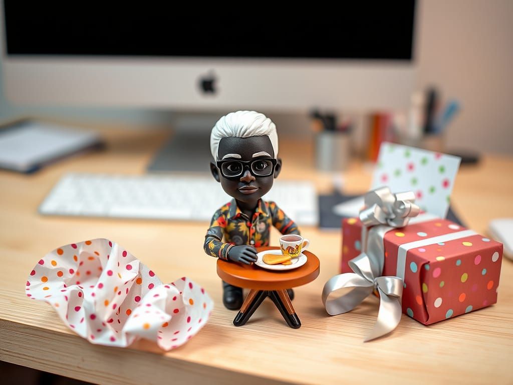 Hyper-Realistic 3D Figurine of Man at Desk