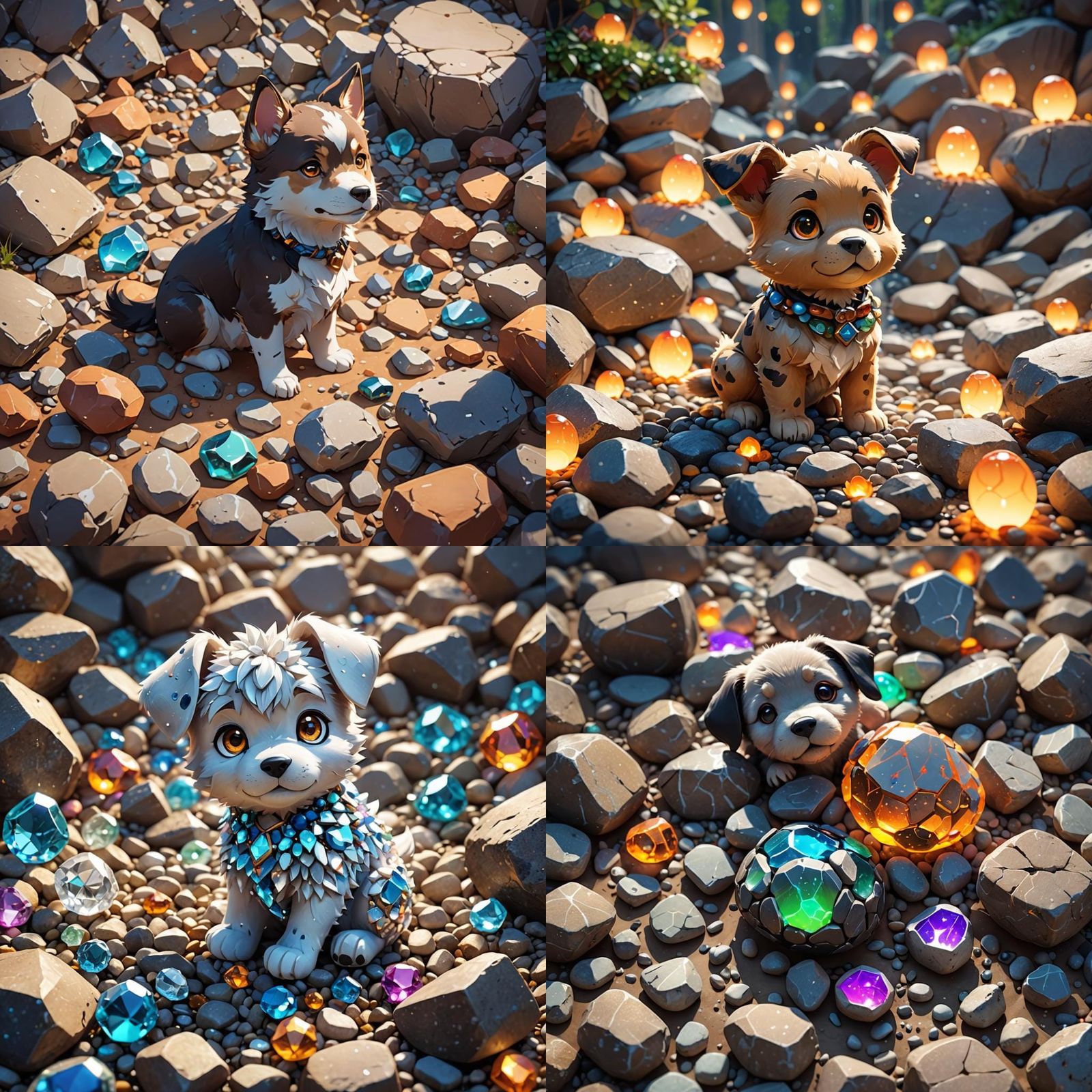 Pebble Puppy and Rockhound in Anime Art Style