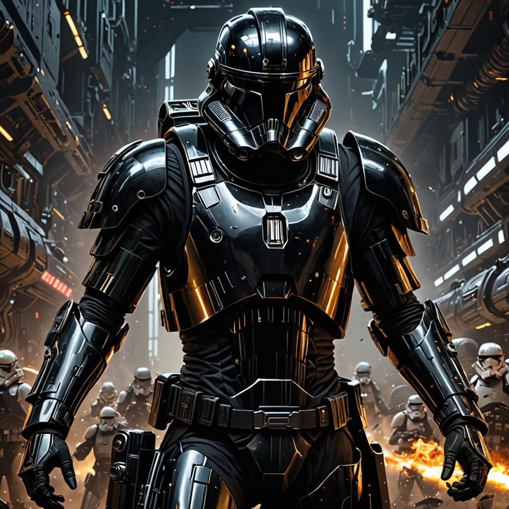 Futuristic Star Wars Death Trooper in Black Armor