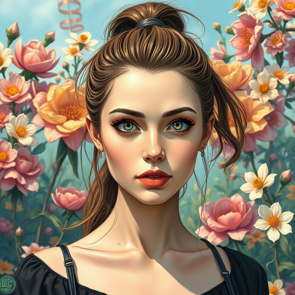 Realistic Portrait of a Young Woman in Ethereal Fashion