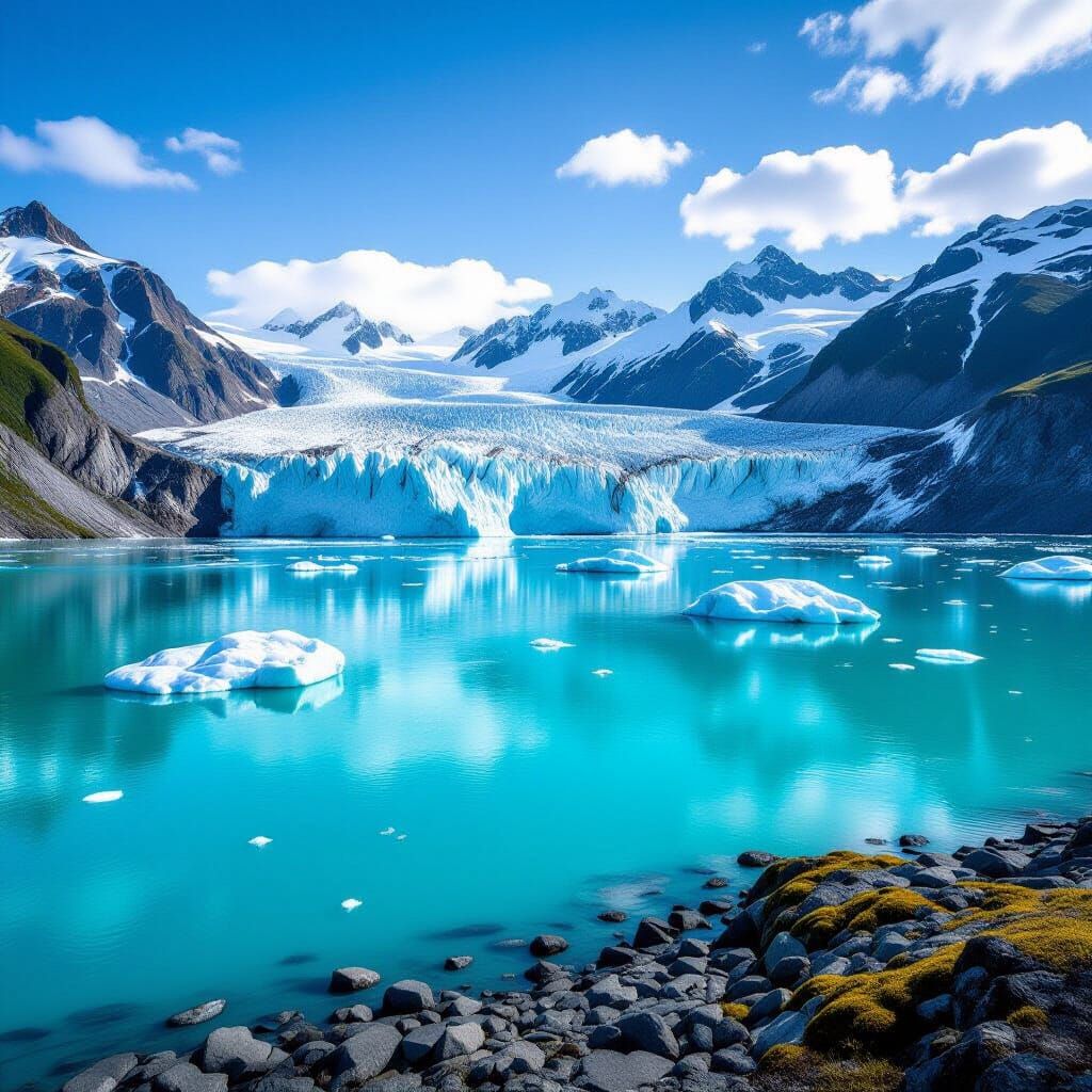 Glacier Calving into Alaskan Lake: Photorealistic Landscape