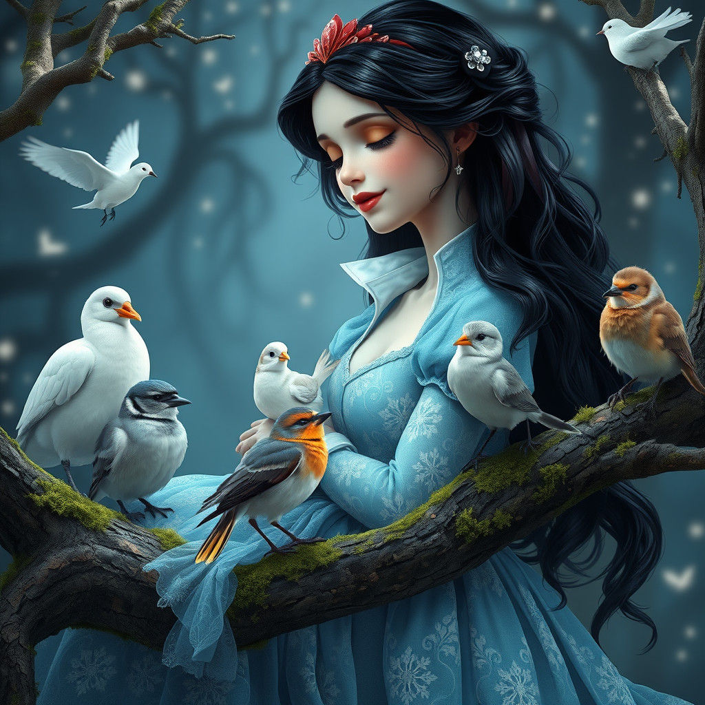 Snow White Singing to Birds: Digital Art