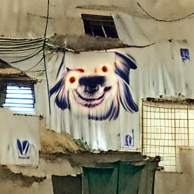 Creepy Dog with Wide Grin Stares Intensely
