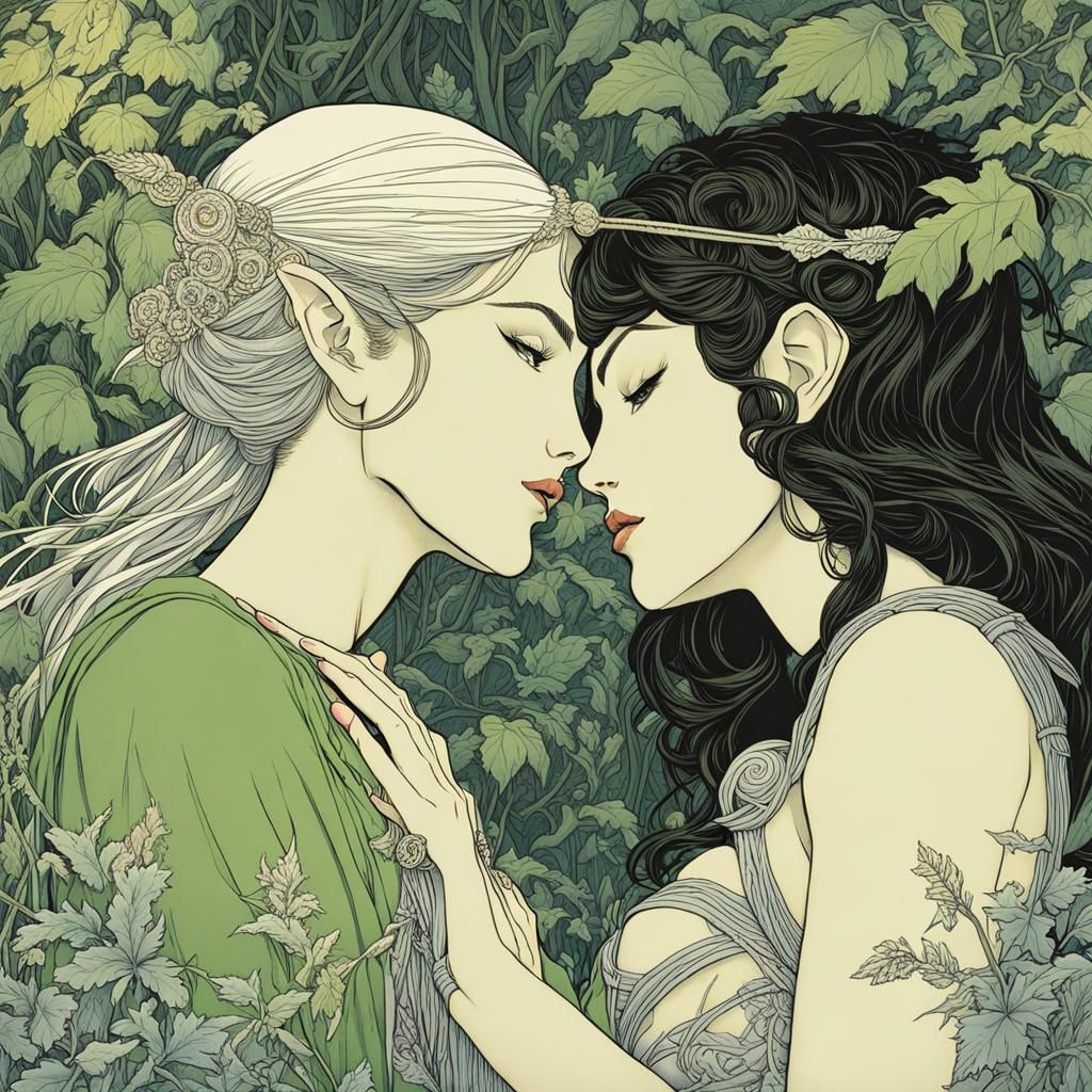 Elf Archer Girl's Kiss: Fantasy Art