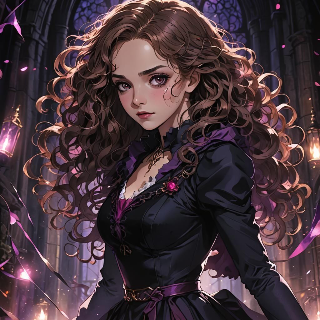 Hermione Granger in Dark Fantasy Anime Style