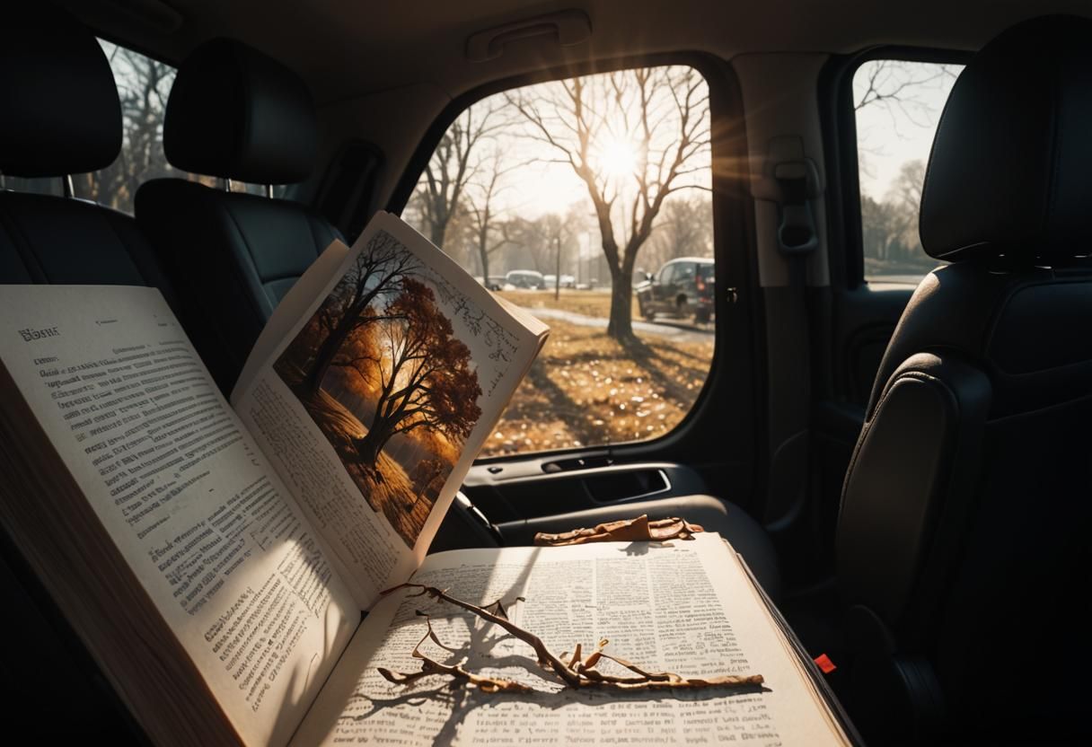 Detailed Book on Car Seat in Hyper-Realistic Style