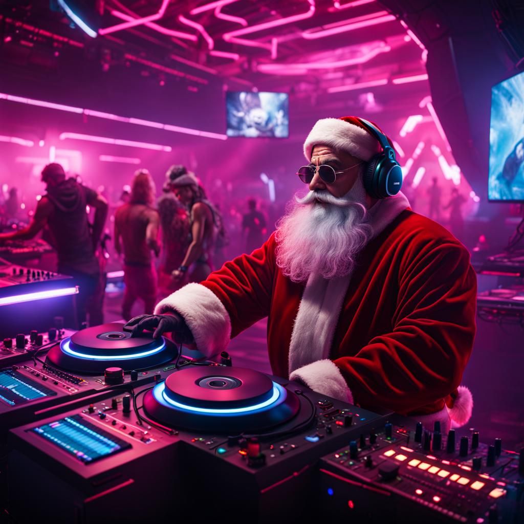 Santa Claus DJing in Techno Bunker