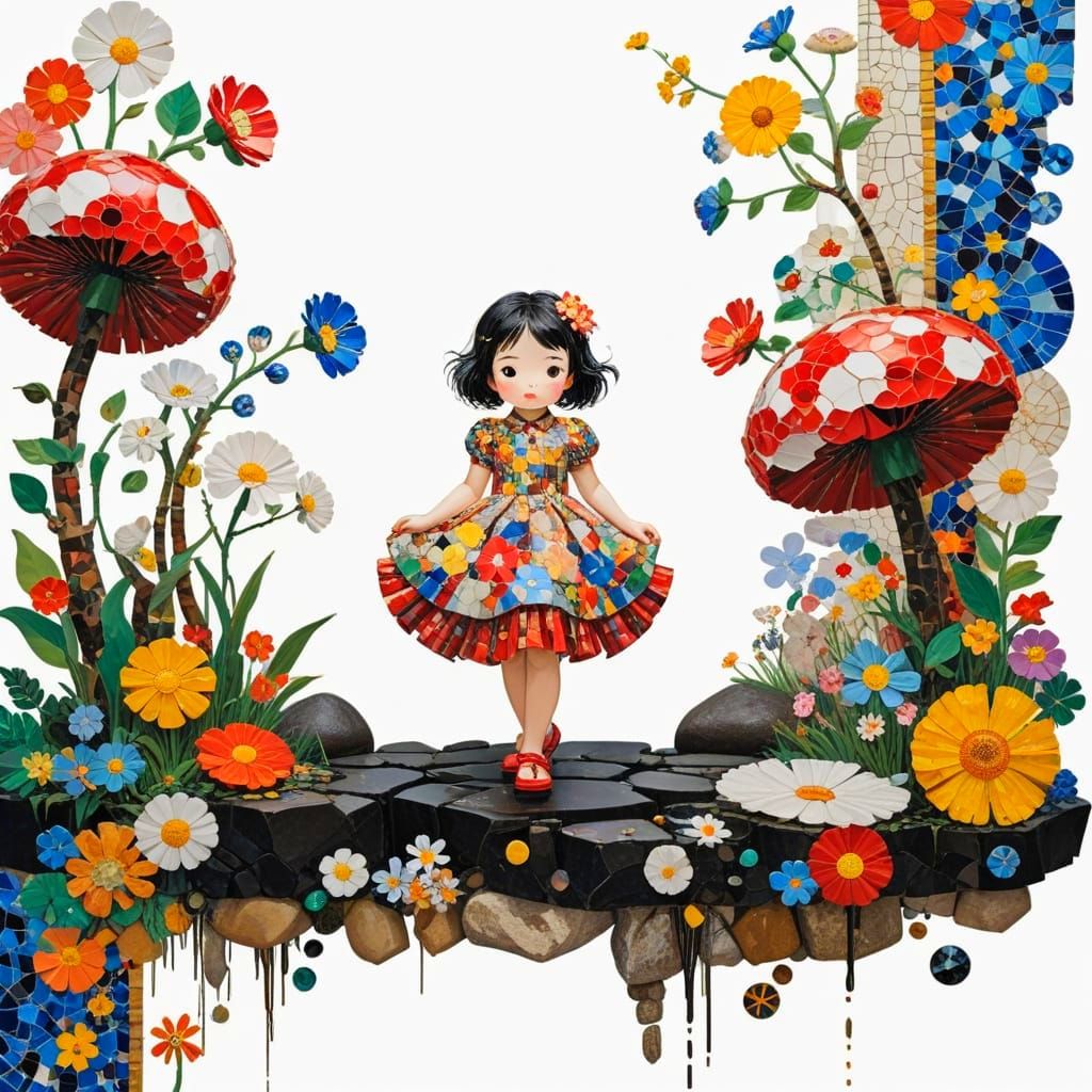 Kaleidoscopic Night Puddles Reflecting City Lights in Mosaic...