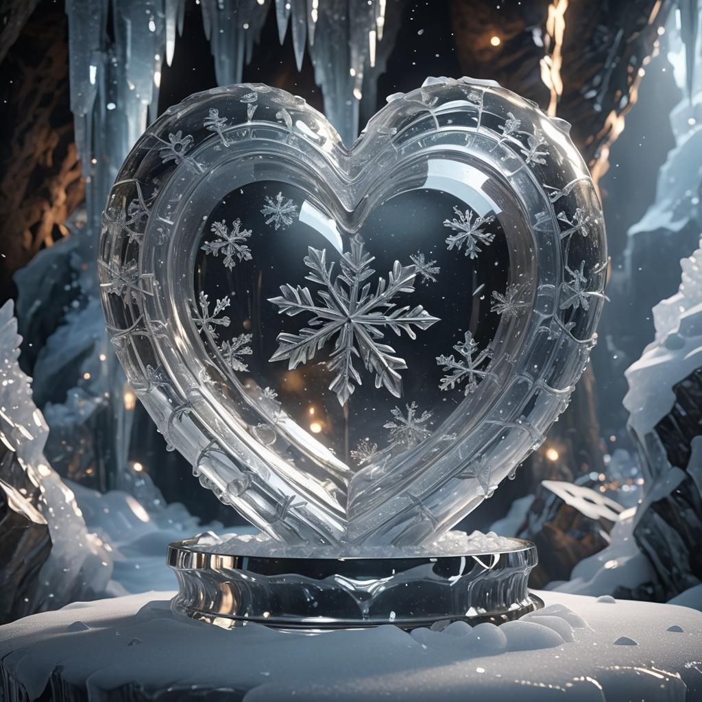 Enchanted Ice Heart in Frozen Cavern