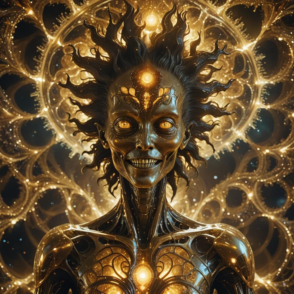 Golden Alien Emanating Fractal Light, Baroque Style