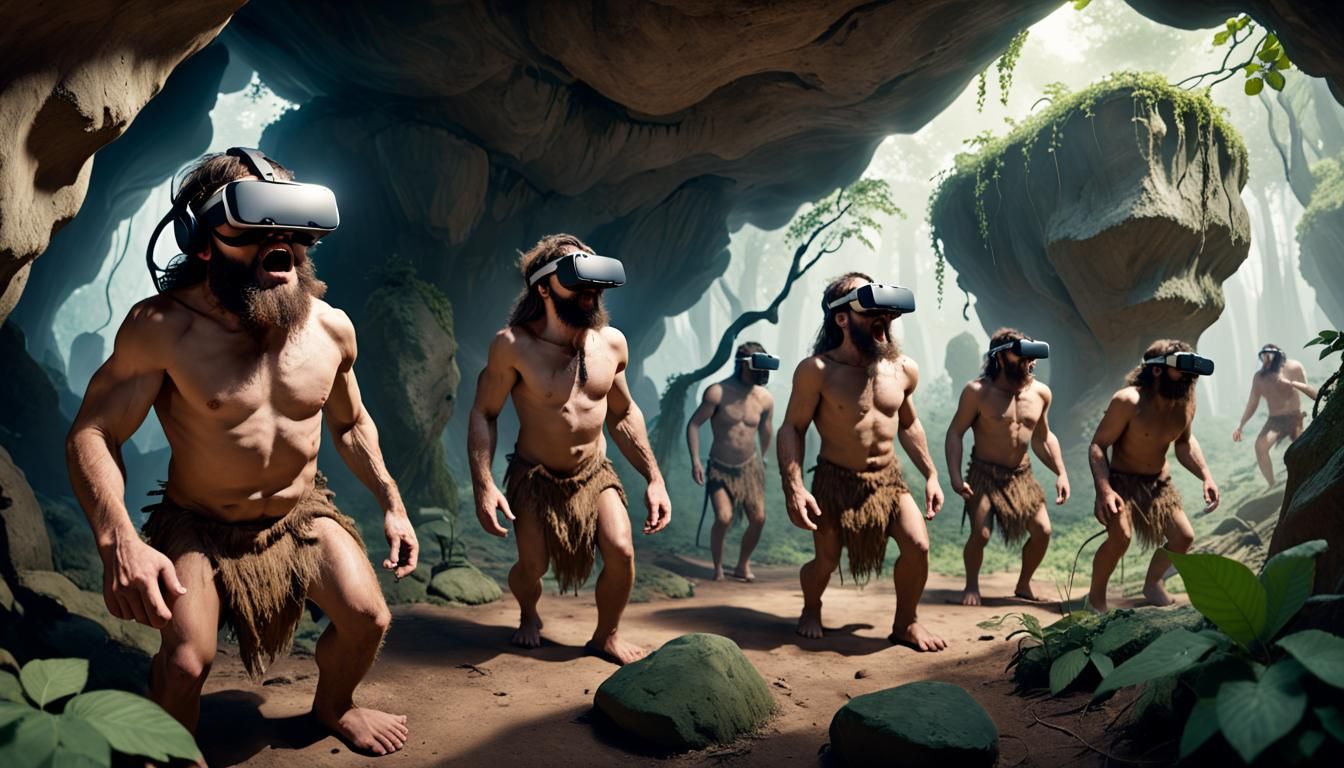 Cavemen Discover VR in Prehistoric Landscape