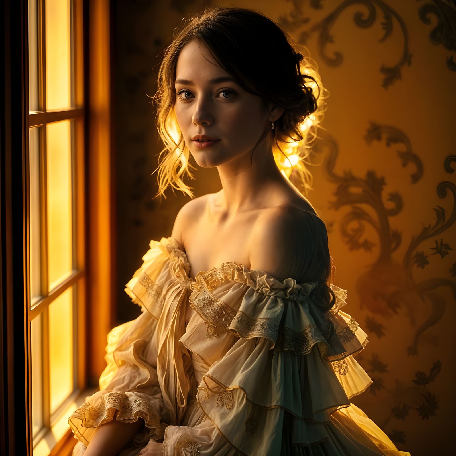 Ethereal Woman Basks in Warm Sunlight