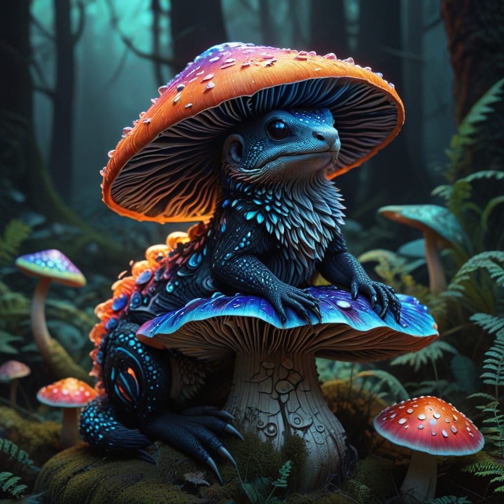 Whimsical Creature on Mushroom, Digital Sketchbook Art