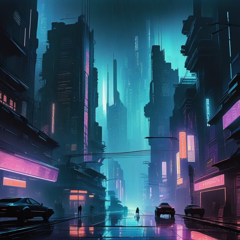 Neon Cityscape in Blade Runner Style