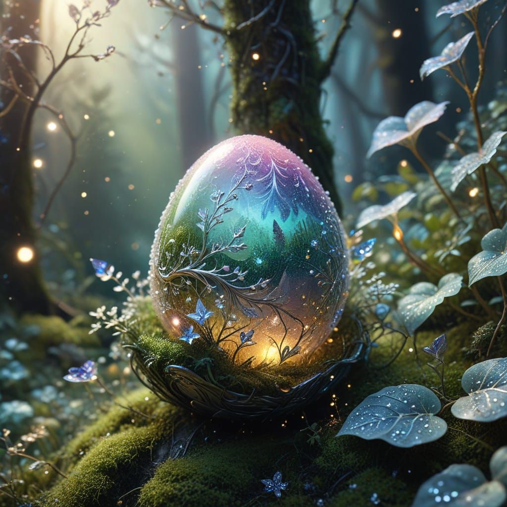 Iridescent Crystal Egg on Enchanted Moss