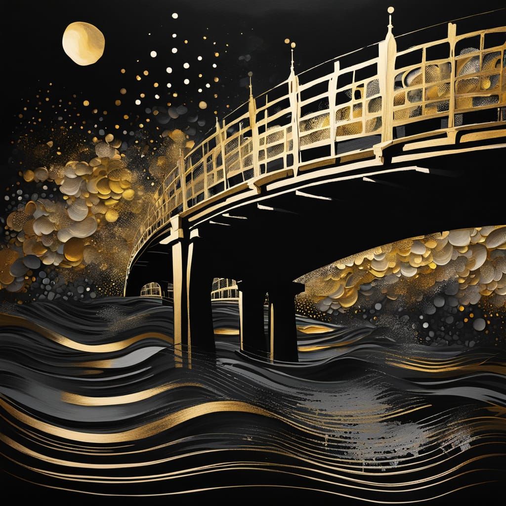 Golden Bridge in Grunge Art Style