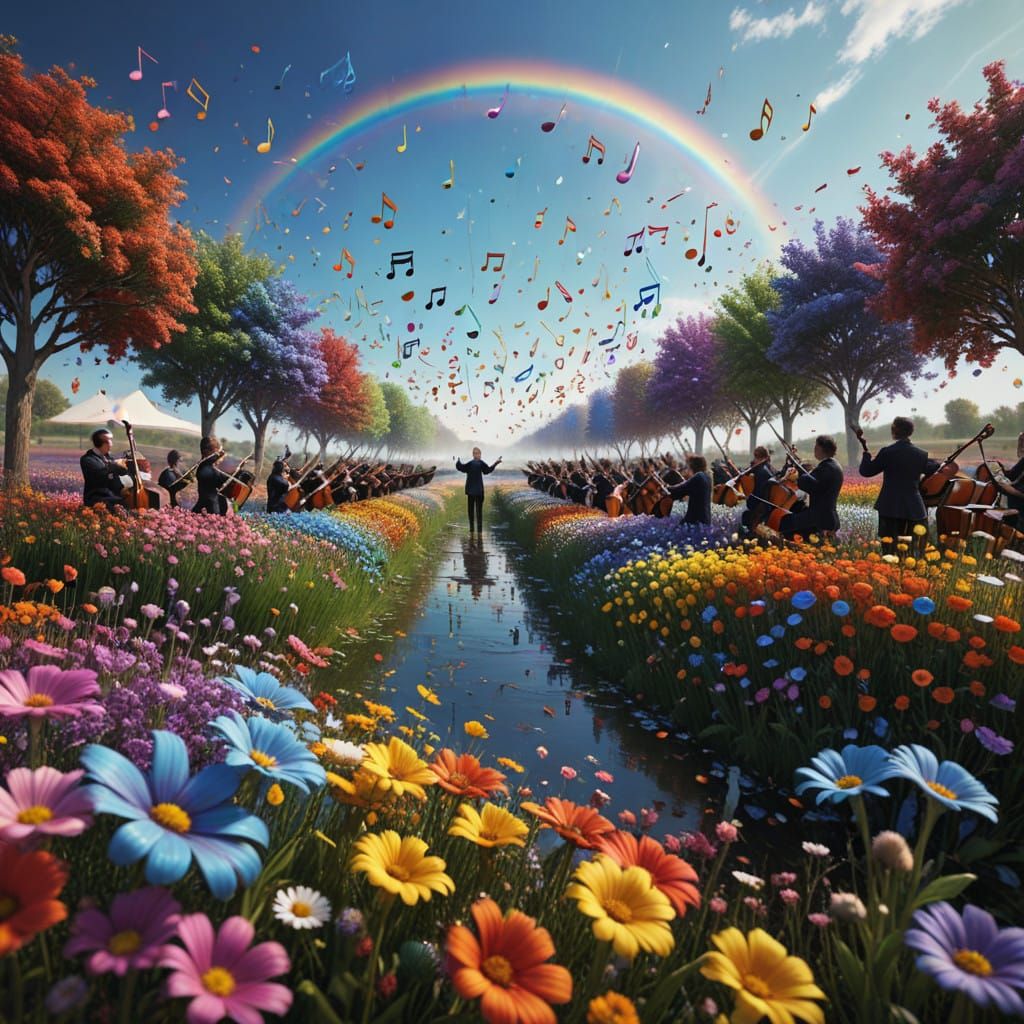 Orchestra in Vibrant Floral Field