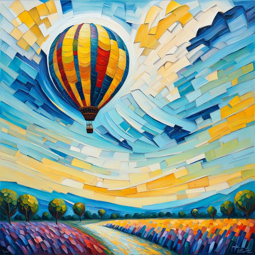 Balloon in Sky: Neo-Impressionist Expressionist Oil Painting
