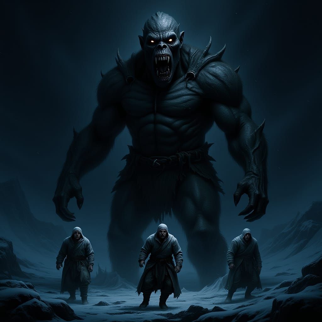 Towering Wendigo in an Icy Landscape