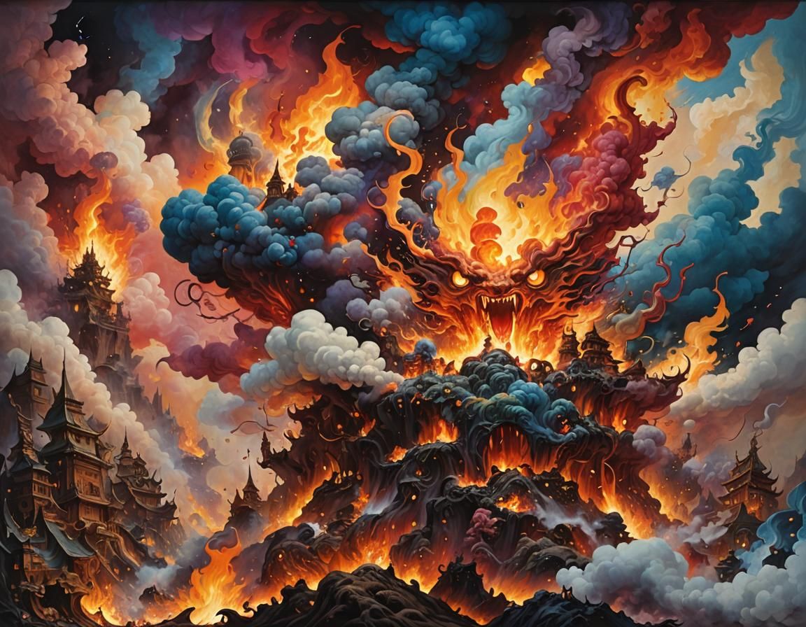 Inferno: Surreal Fantasy Art in Oil Painting Style