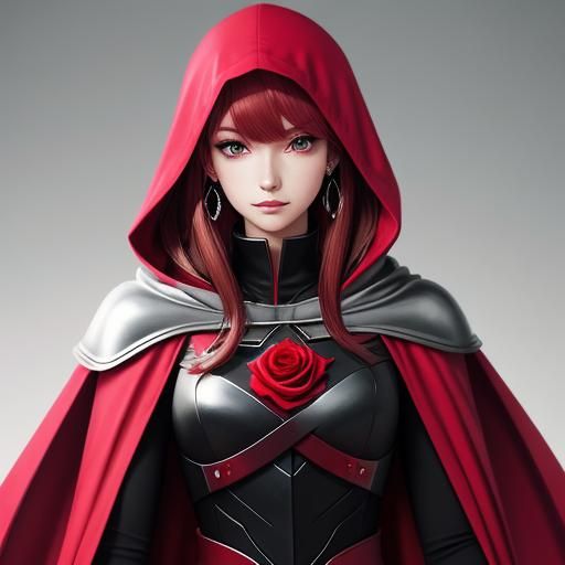 Anime Girl with Ruby Earrings and Red Cape
