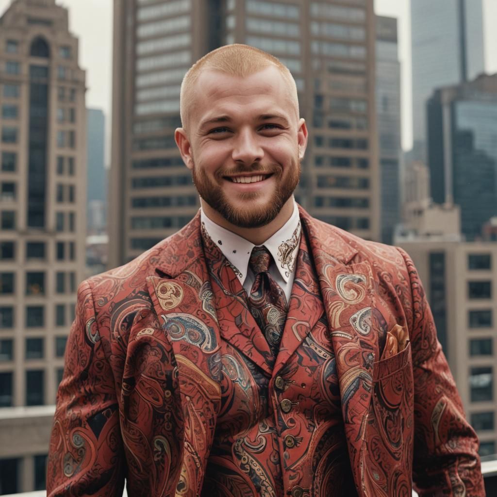 Handsome man in red suit