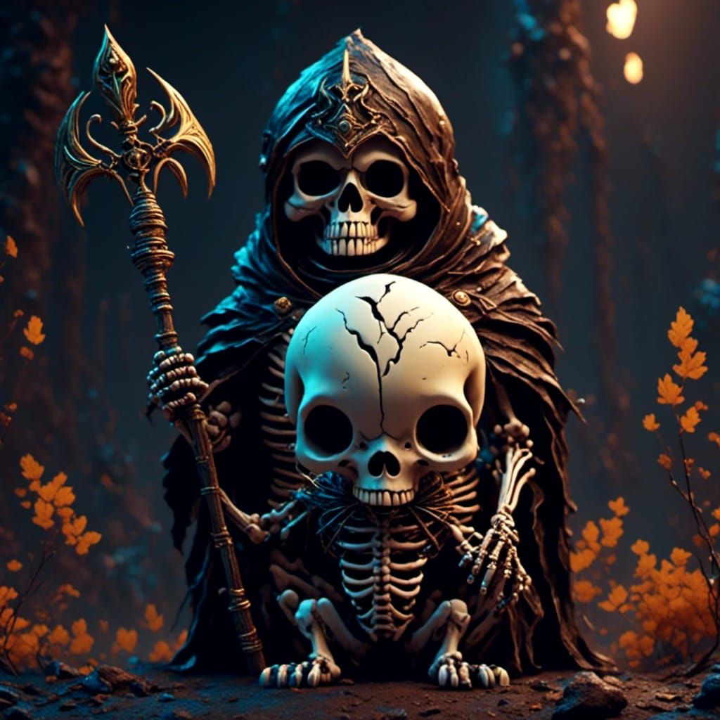 Cute Animal with Skull, Cartoon Video Game Art