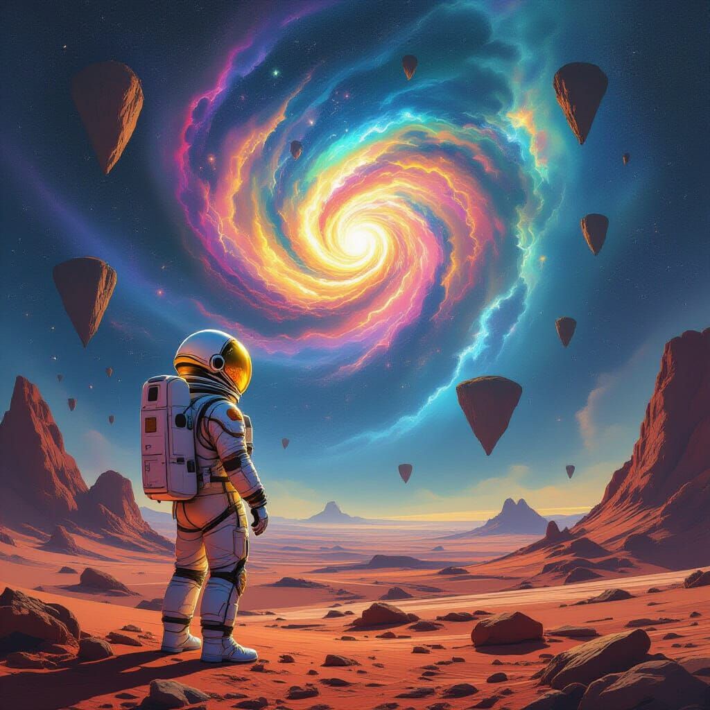 Astronaut Gazing at a Cosmic Nebula