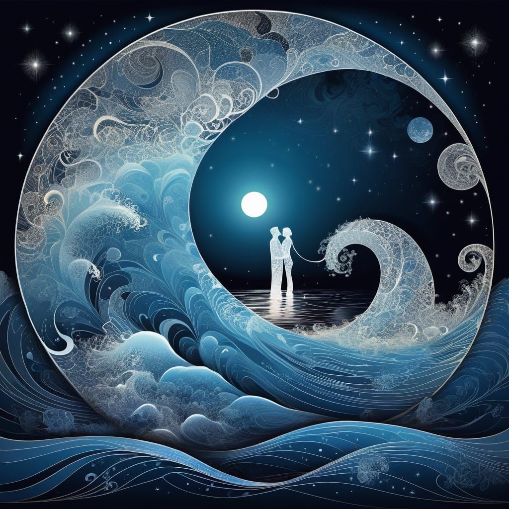 Love's Celestial Harmony in Abstract Wave Form