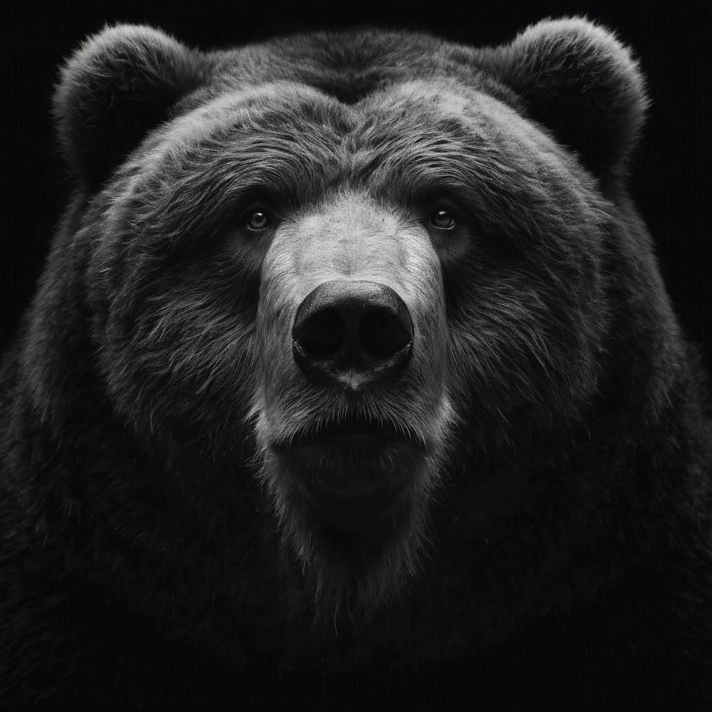 Kodiak Bear Rising: Black and White Close-up Portrait